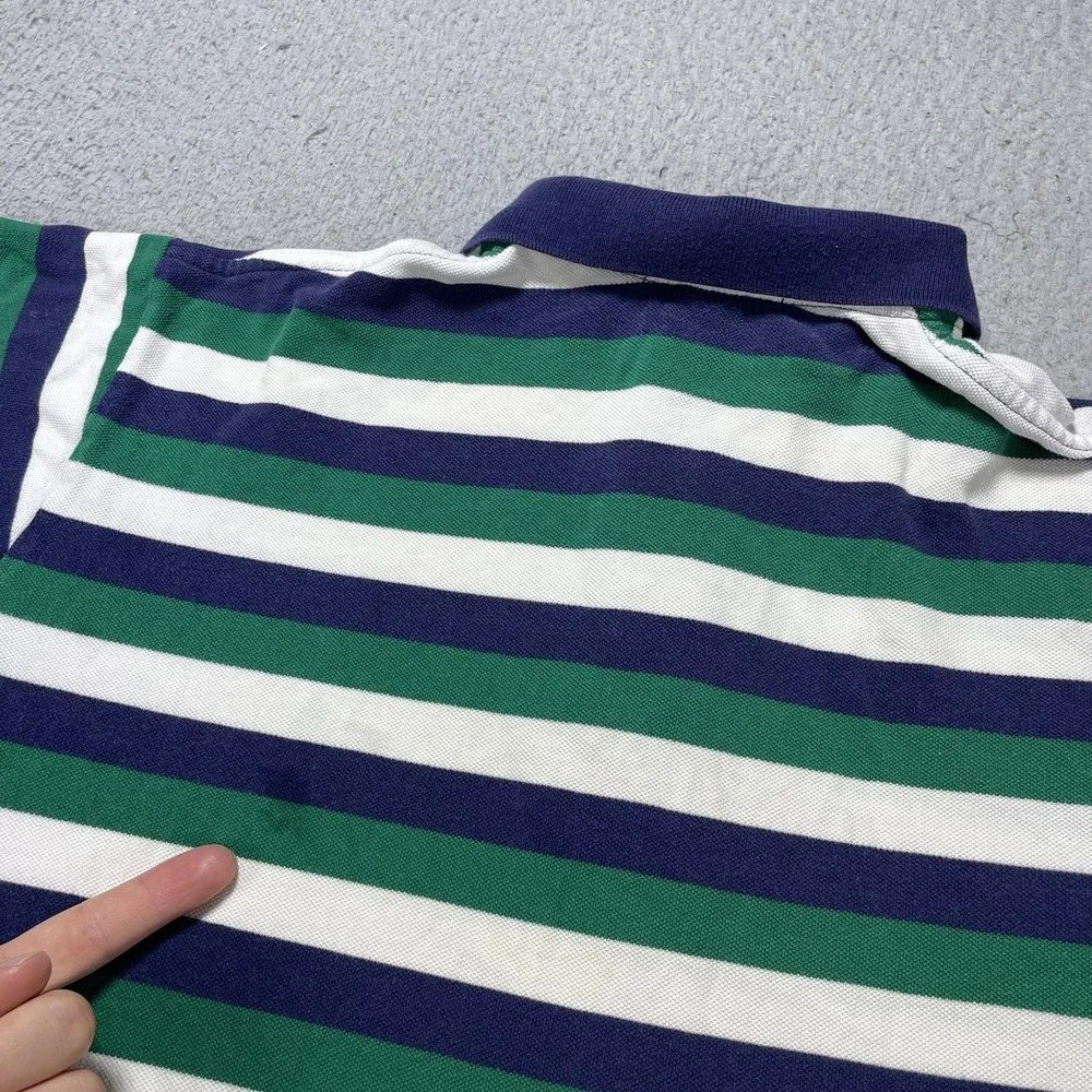 Polo By Ralph Lauren Polo Shirt Mens XL Green Navy Stripe Short Sleeve Cotton